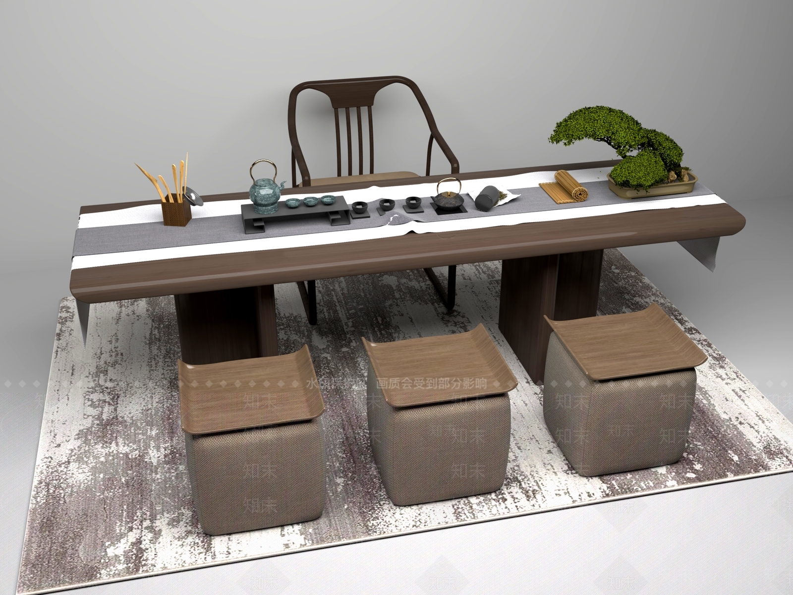 新中式中式茶桌椅3D模型下载【ID:1201512053】