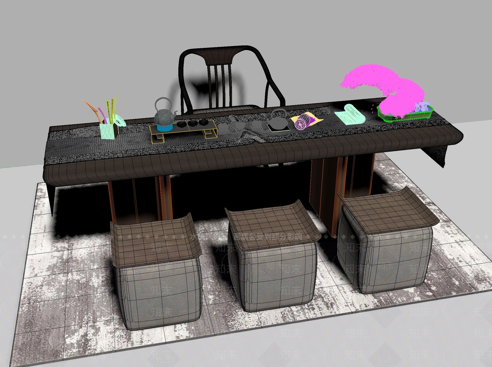新中式中式茶桌椅3D模型下载【ID:1201512053】