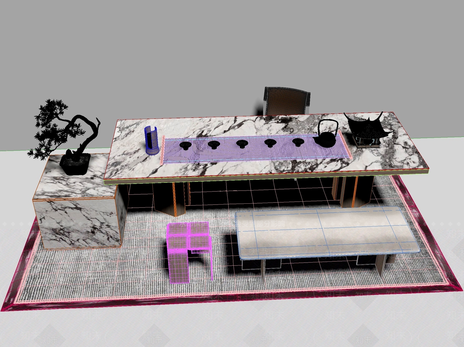 新中式中式茶桌椅3D模型下载【ID:1201512053】