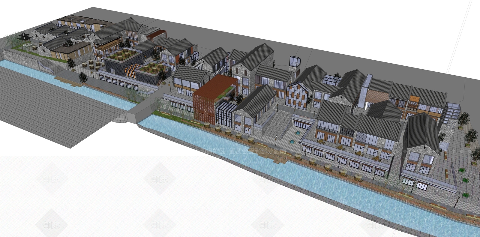 新中式现代商业街SU模型下载【ID:1201512352】