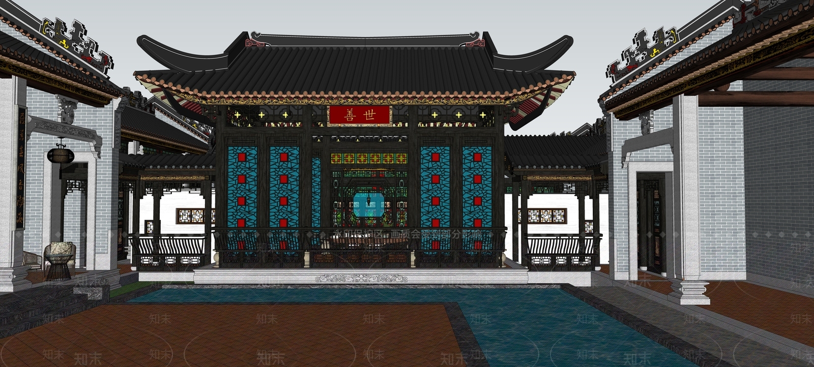 中式古建筑SU模型下载【ID:1201515437】