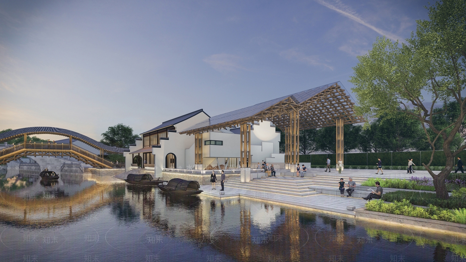 现代复古滨水景观SU模型下载【ID:1201522523】