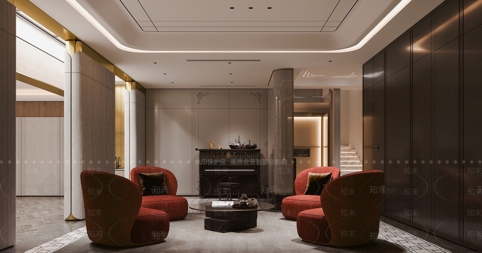 现代别墅客厅SU模型下载【ID:1201517280】