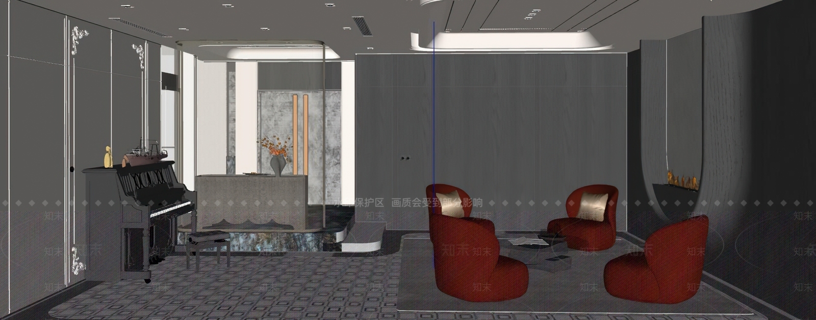 现代别墅客厅SU模型下载【ID:1201517236】