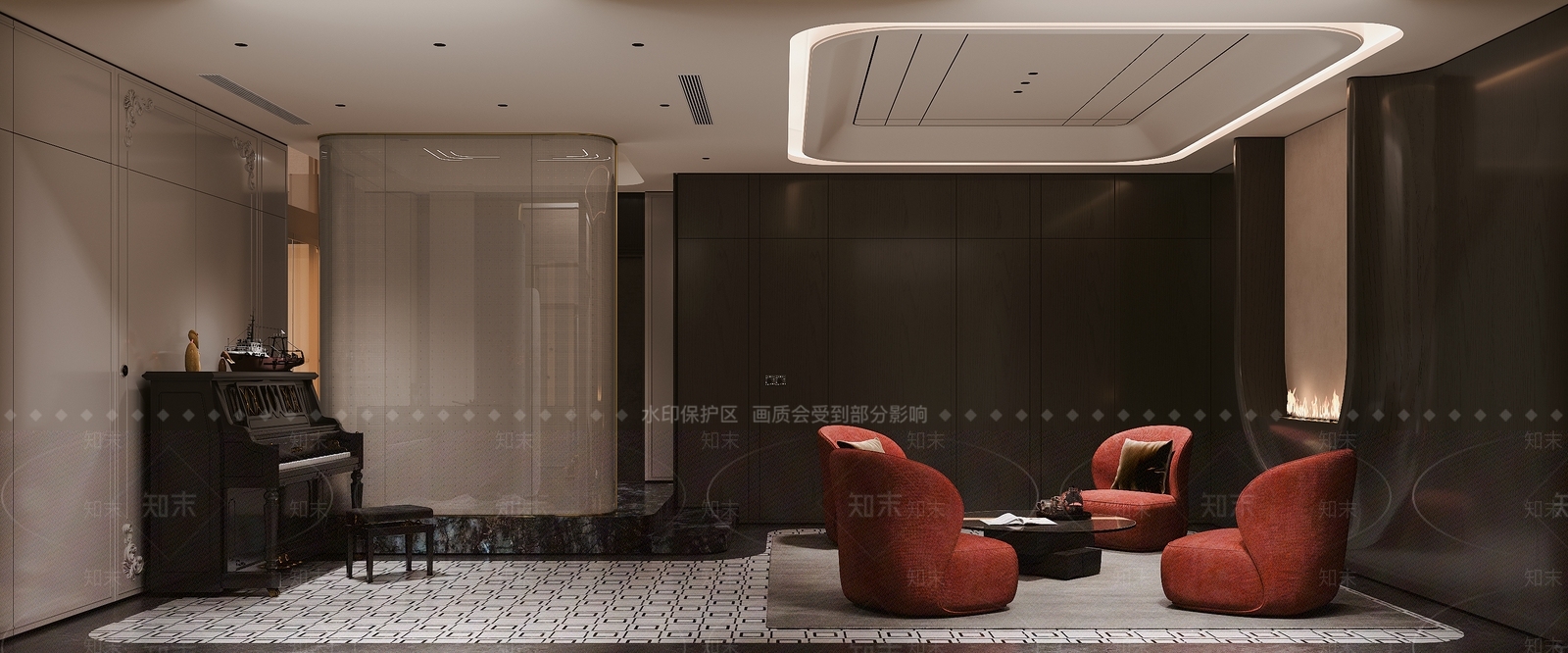 现代别墅客厅SU模型下载【ID:1201517236】