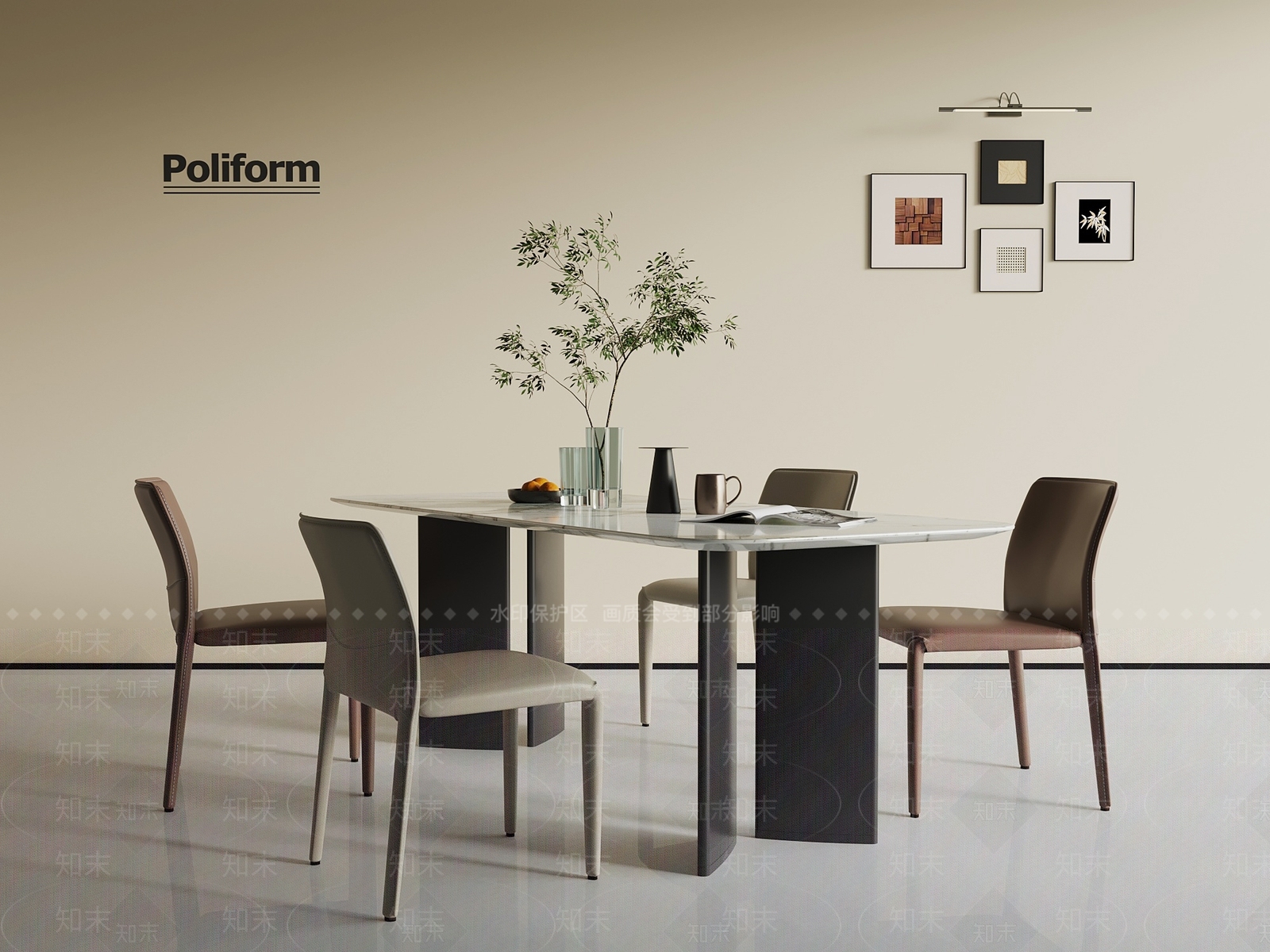 现代意式餐桌椅SU模型下载【ID:1201517479】