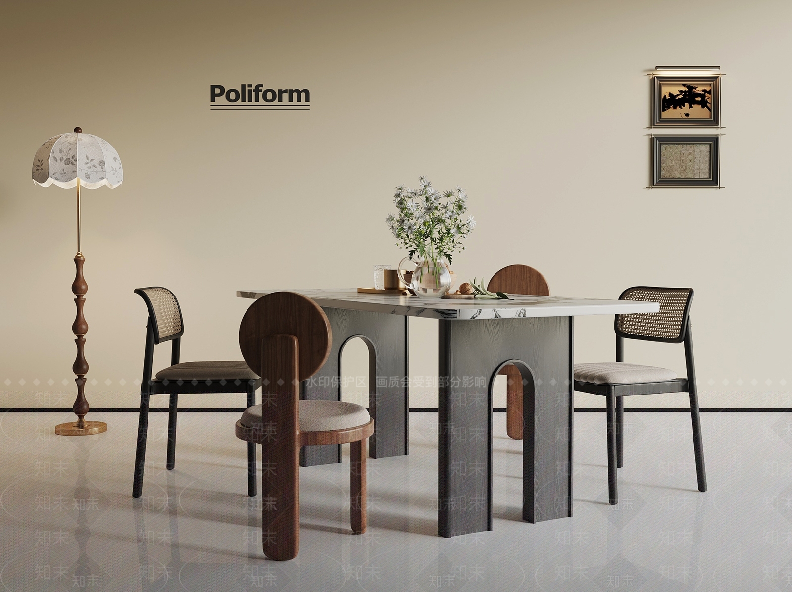 法式中古餐桌椅3D模型下载【ID:1201517503】