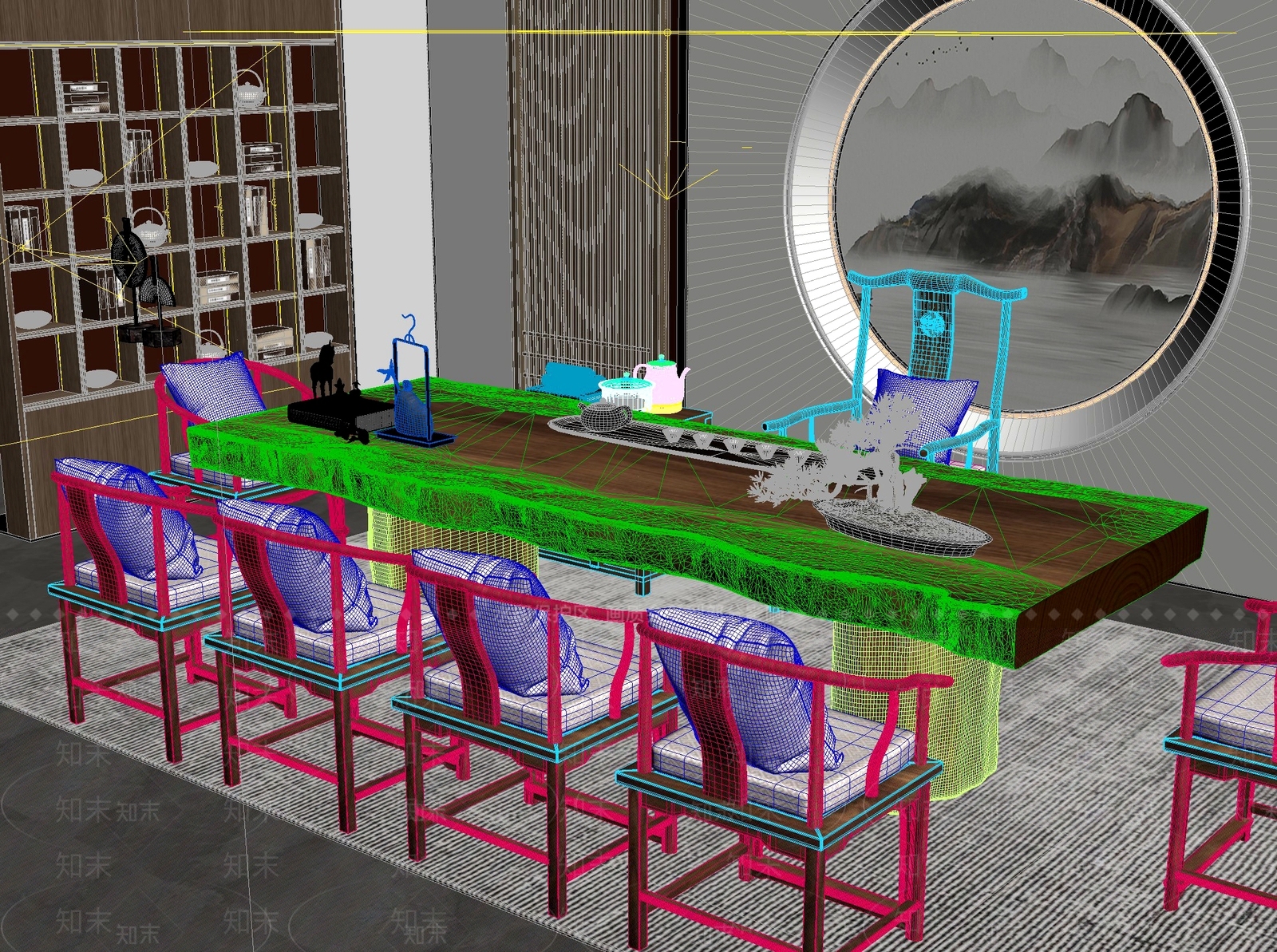 新中式中式茶桌椅3D模型下载【ID:1201521312】