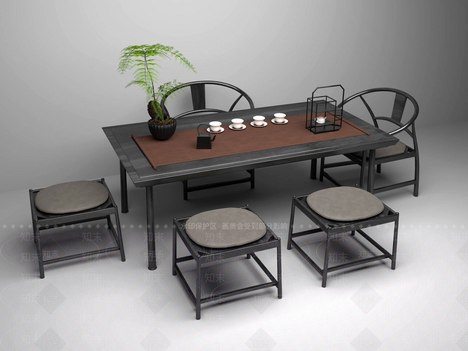 新中式中式茶桌椅3D模型下载【ID:1201521879】