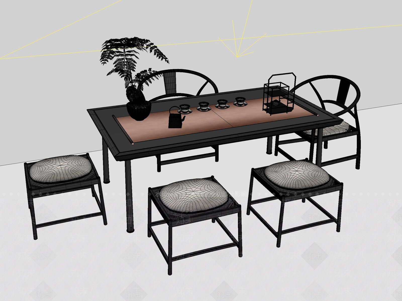 新中式中式茶桌椅3D模型下载【ID:1201521879】