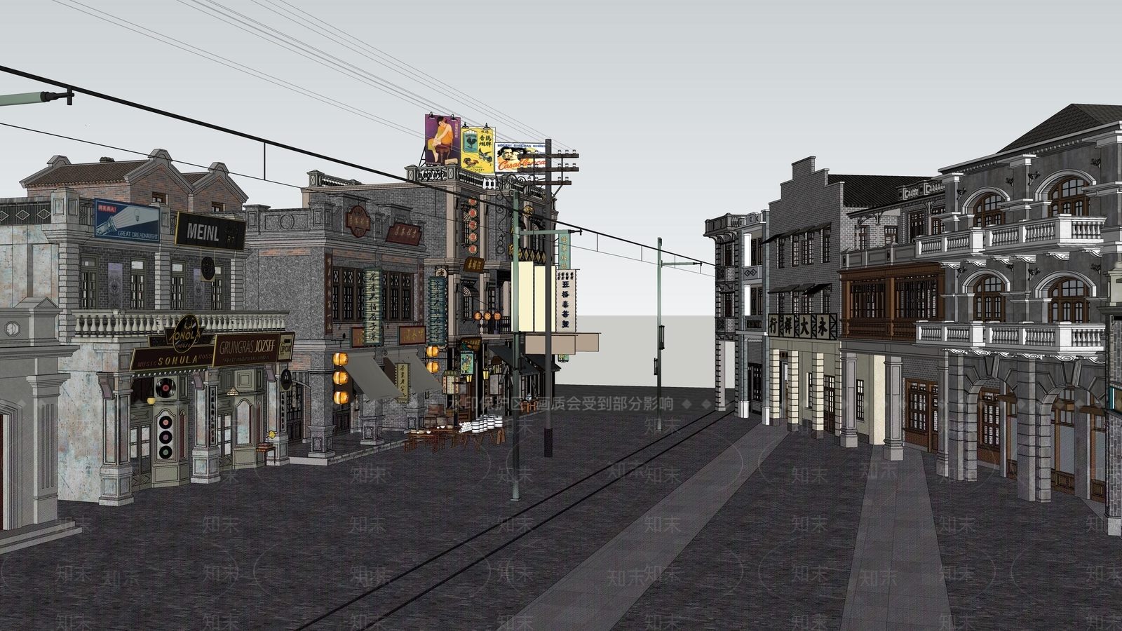 现代复古商业街SU模型下载【ID:1201524631】