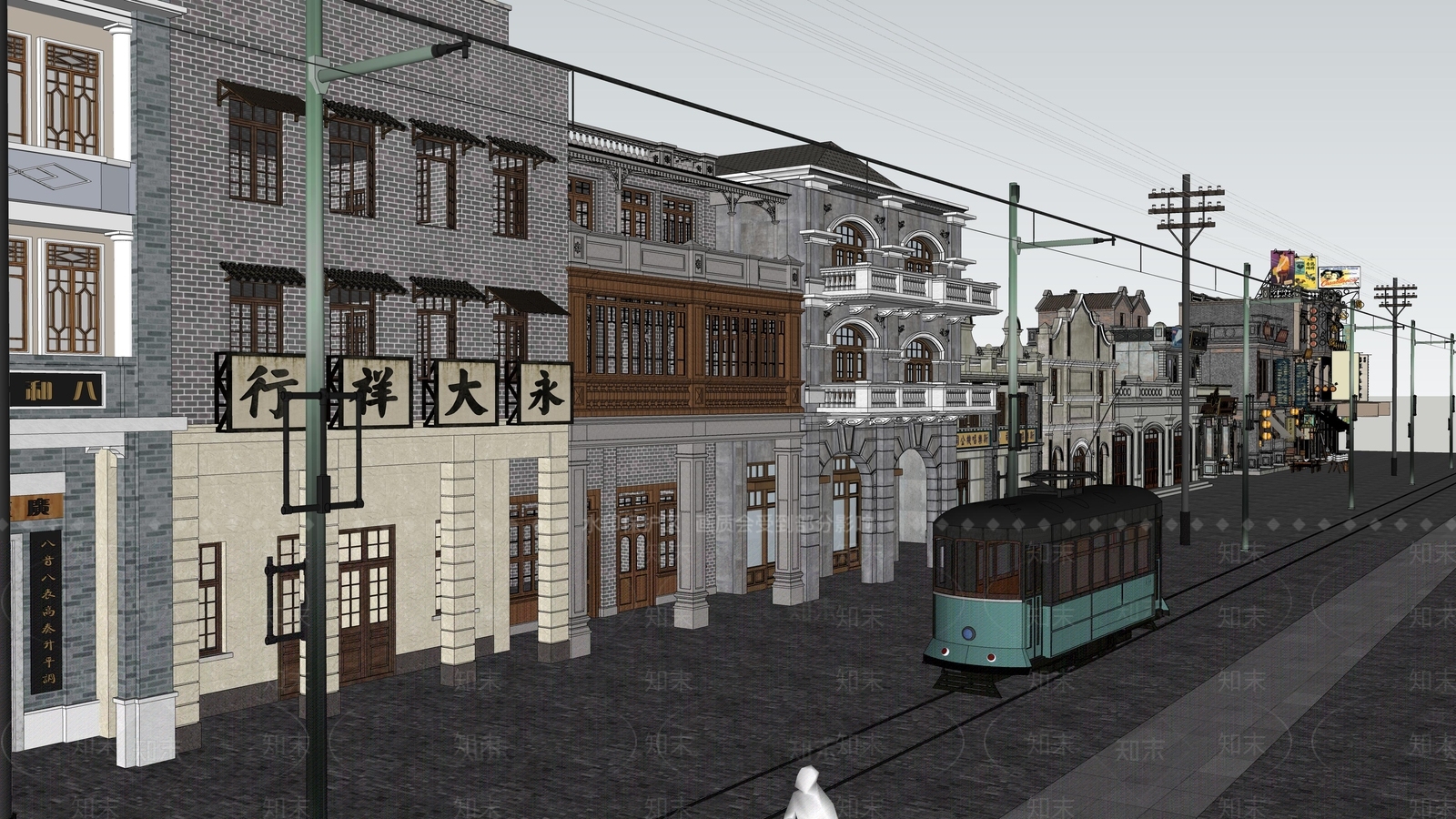 现代复古商业街SU模型下载【ID:1201524631】