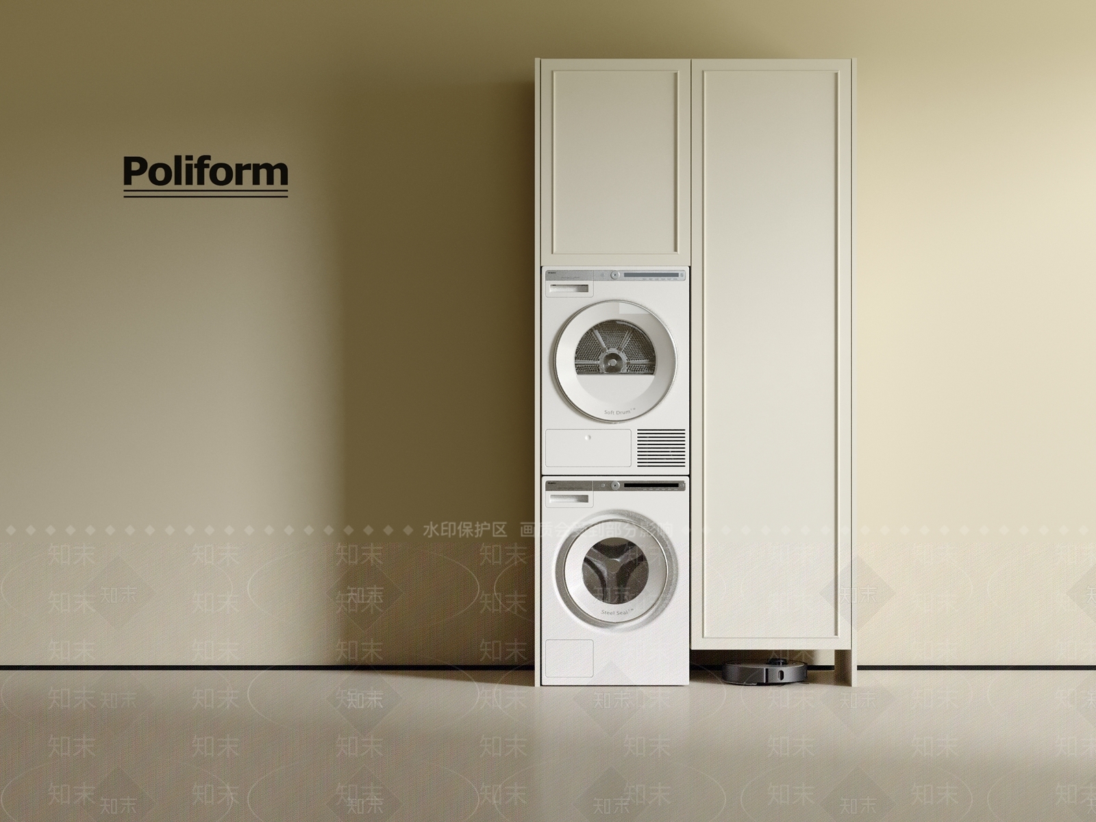 现代奶油洗衣机柜3D模型下载【ID:1201524853】