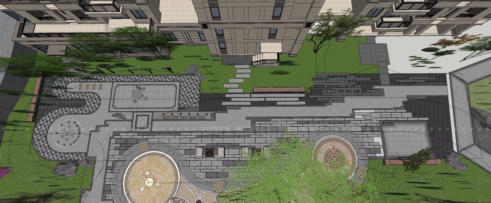 现代小区景观SU模型下载【ID:1201529177】