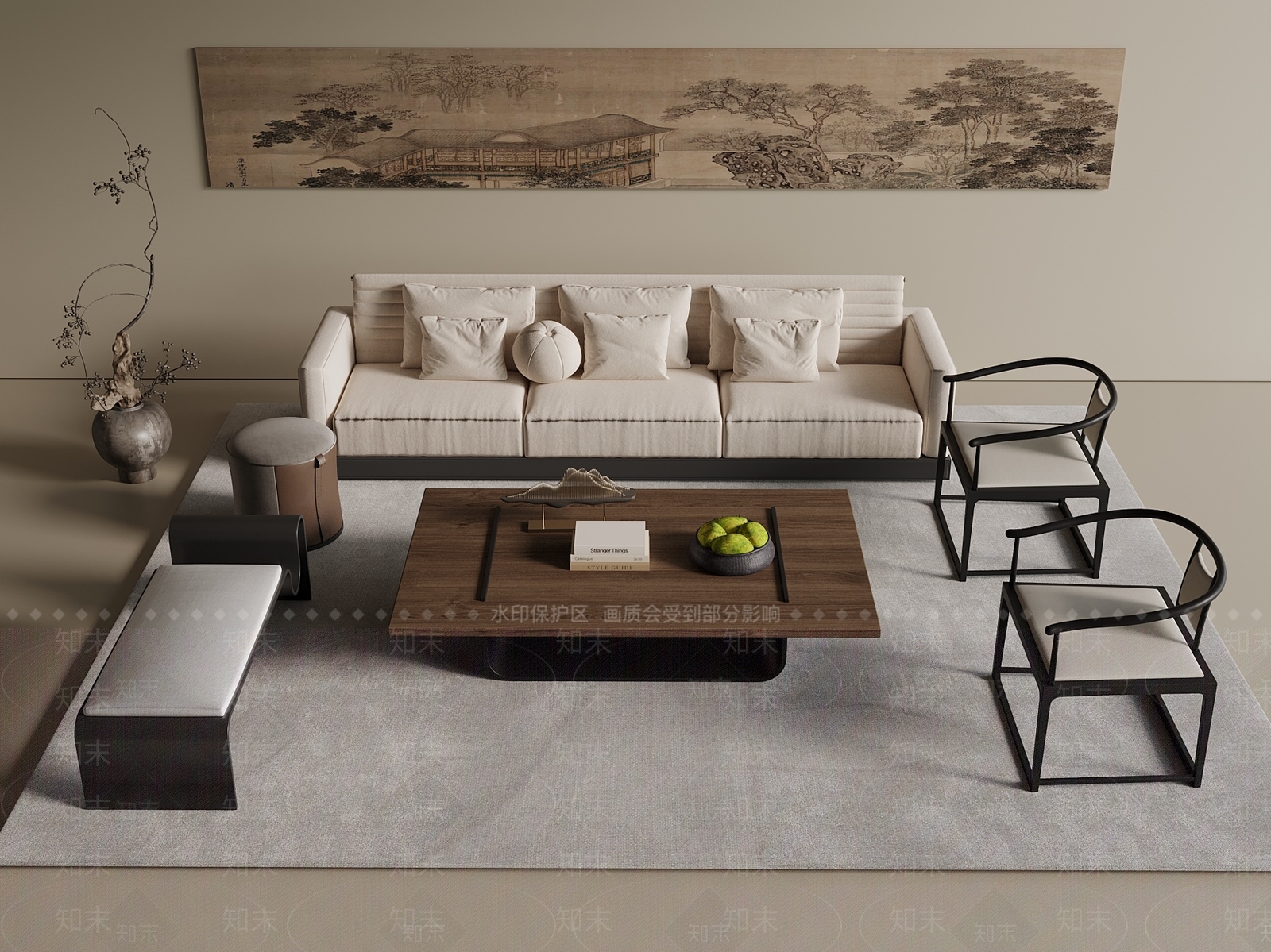 新中式中式沙发组合3D模型下载【ID:1201531027】