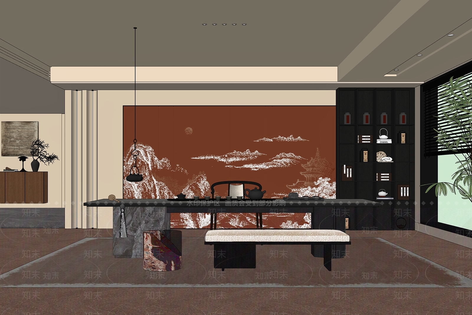新中式茶室SU模型下载【ID:1201532862】