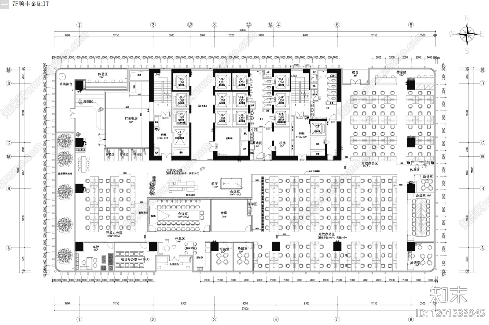 现代简约整体办公空间cad施工图下载【ID:1201533945】