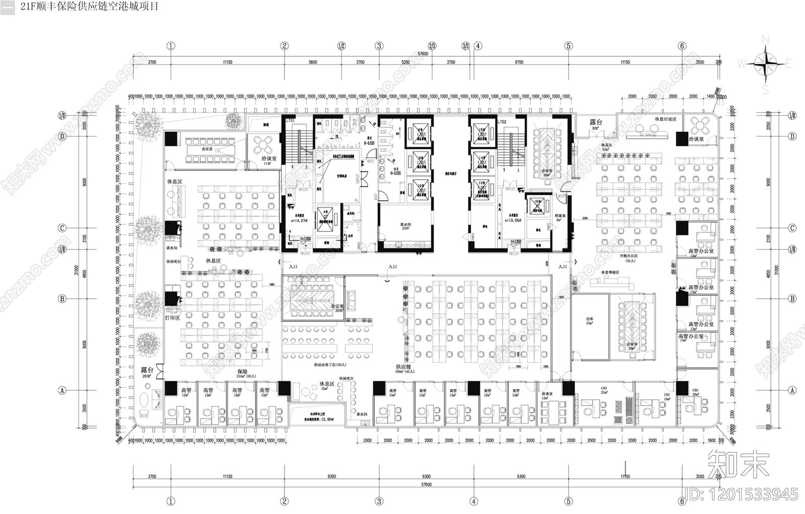 现代简约整体办公空间cad施工图下载【ID:1201533945】