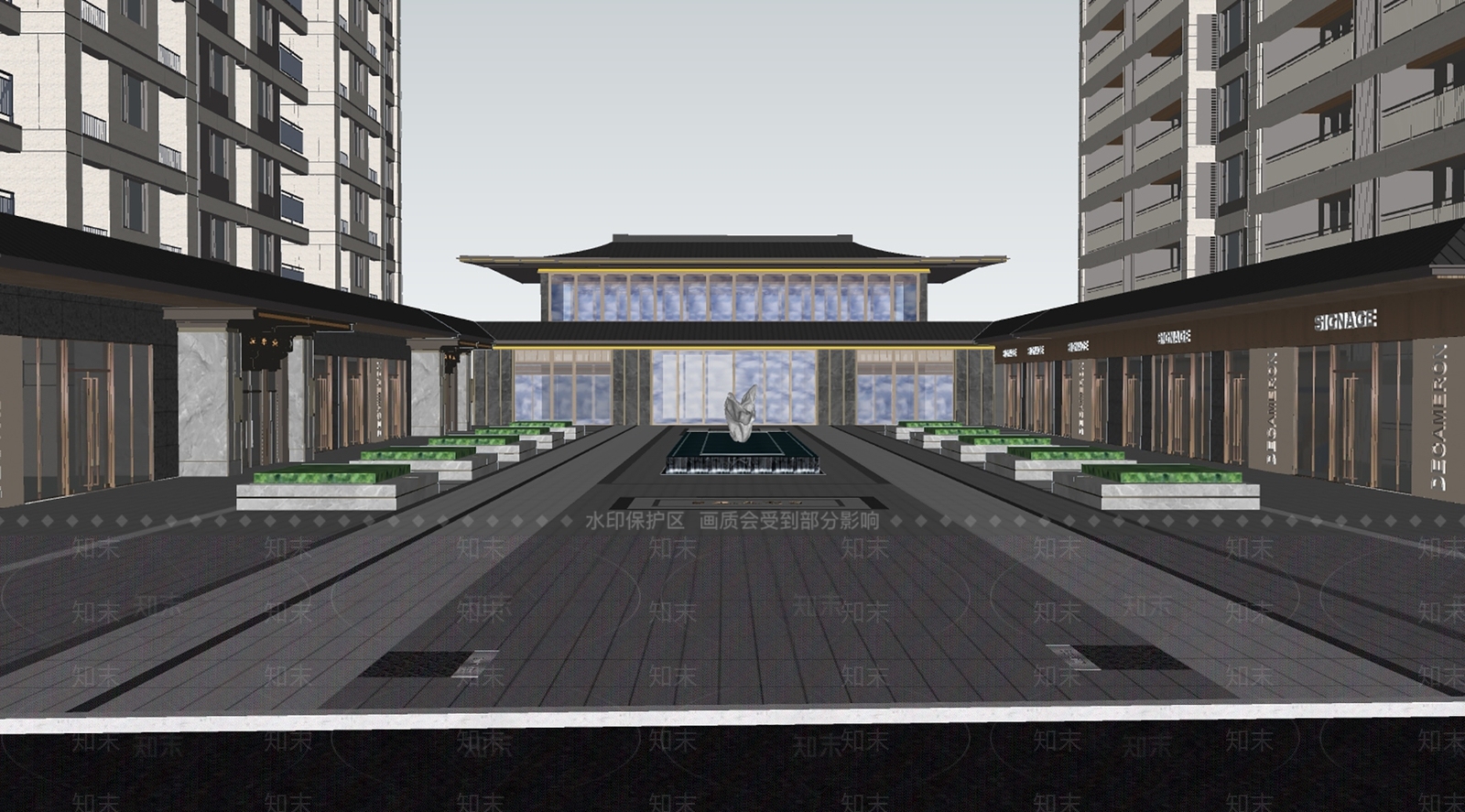 新中式小区景观SU模型下载【ID:1201542945】