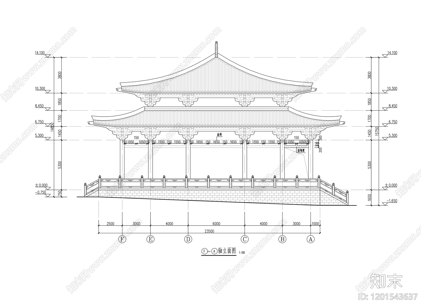 仿古建筑cad施工图下载【ID:1201543637】
