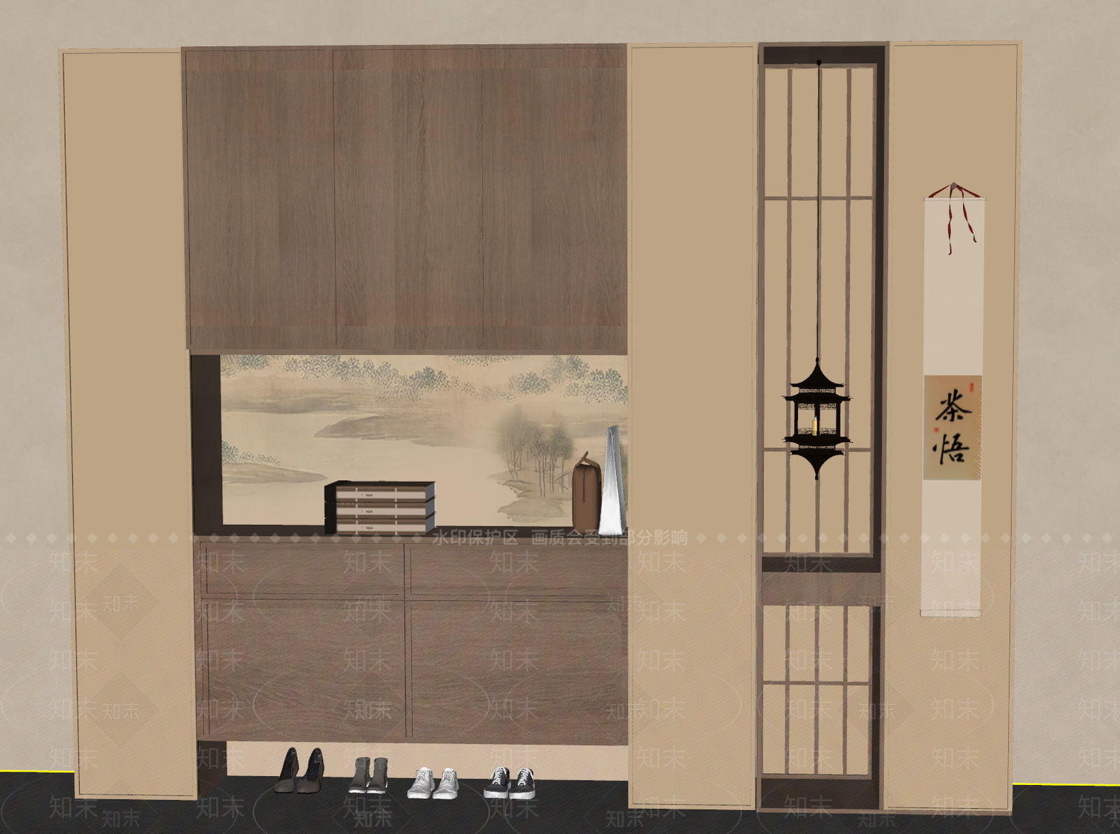 新中式鞋柜SU模型下载【ID:1201544593】