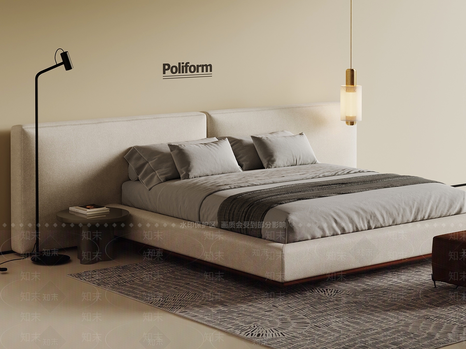 现代双人床SU模型下载【ID:1201544853】