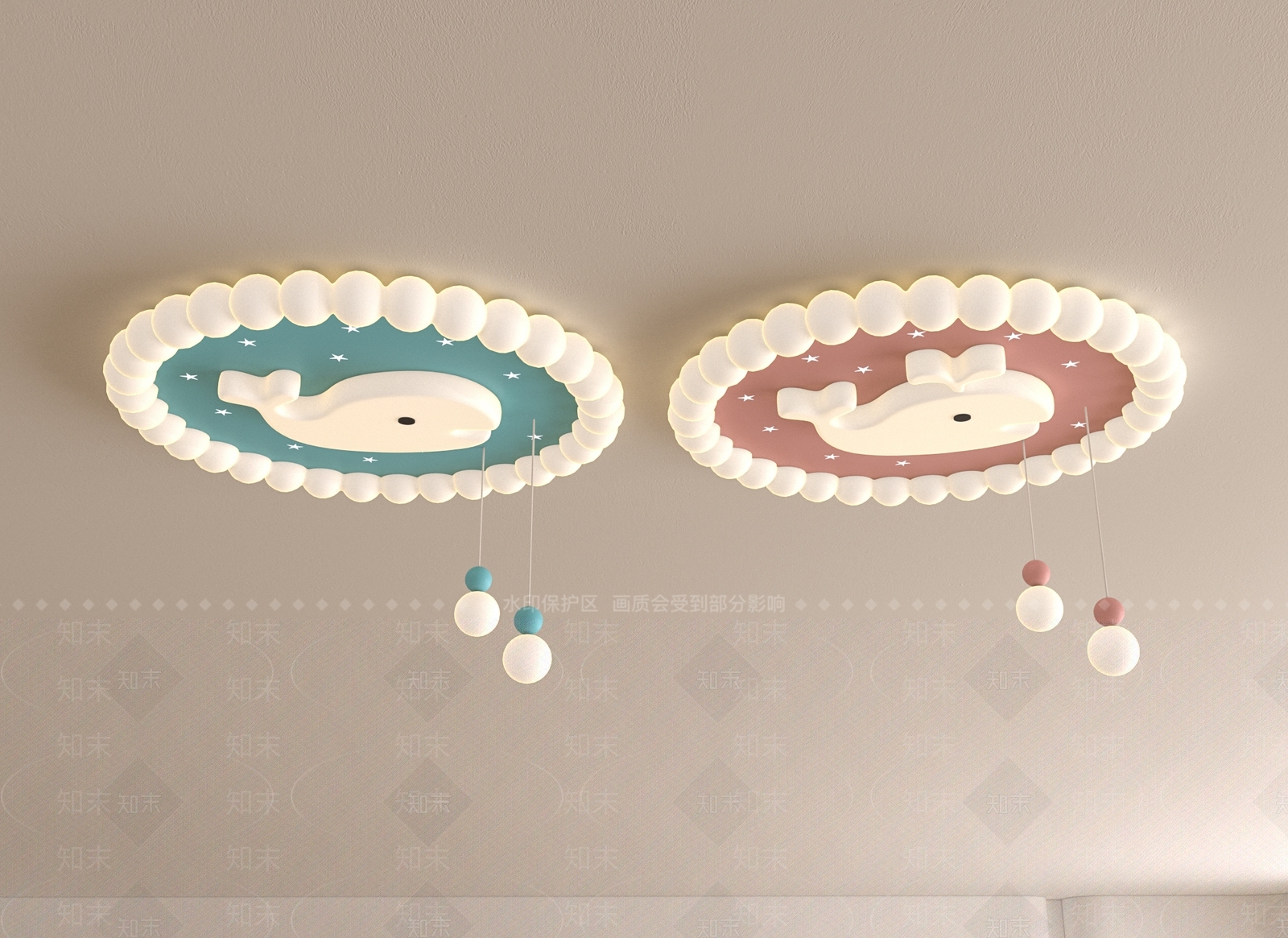 奶油儿童房吸顶灯3D模型下载【ID:1201545347】