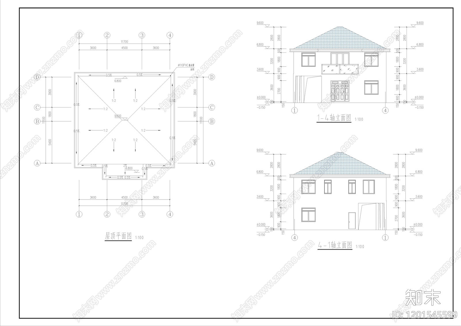 现代别墅建筑施工图下载【ID:1201545599】