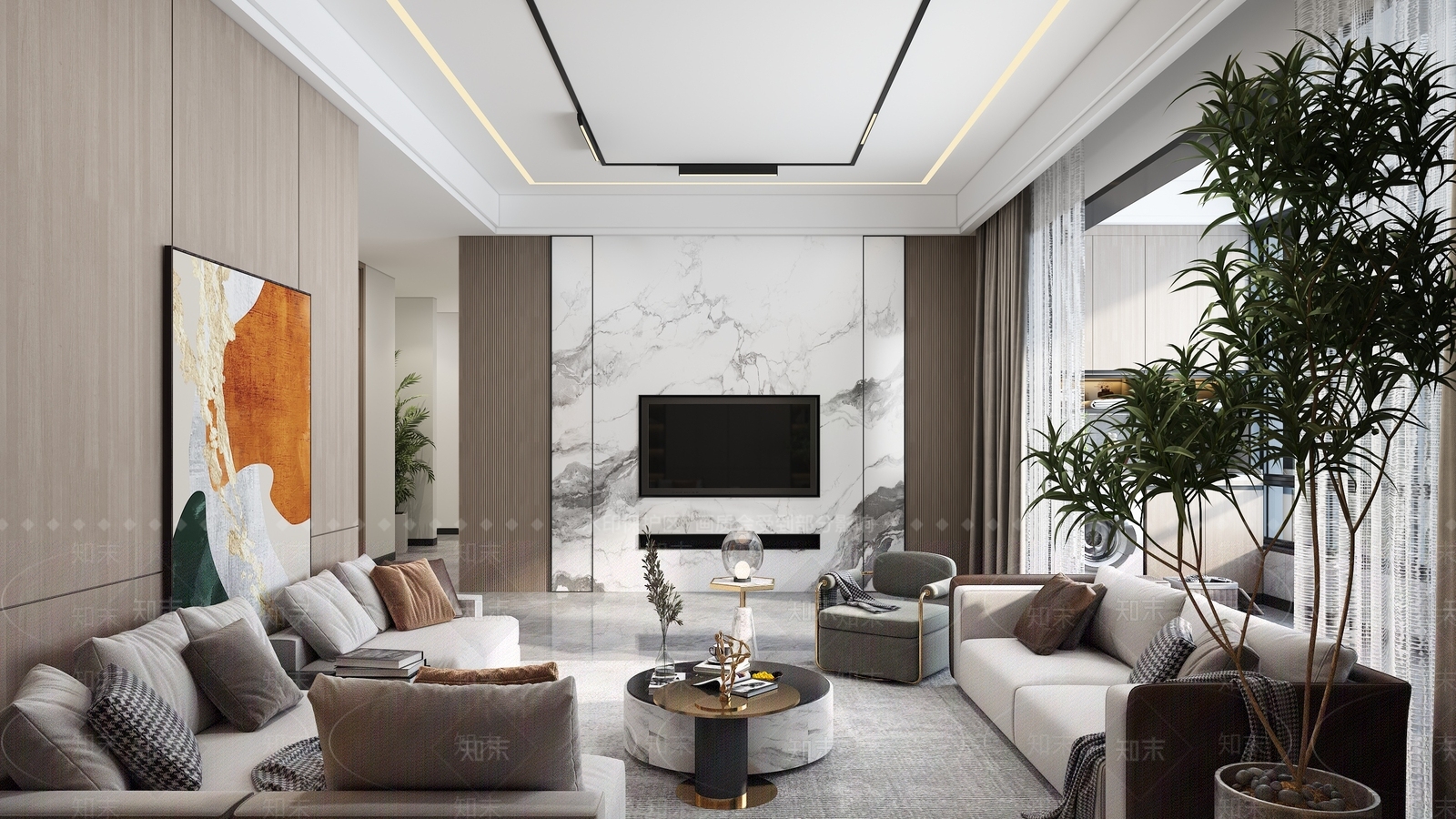 现代新中式客餐厅3D模型下载【ID:1201549890】