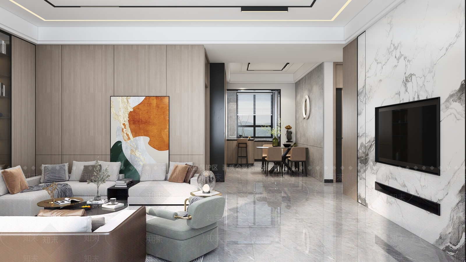 现代新中式客餐厅3D模型下载【ID:1201549890】