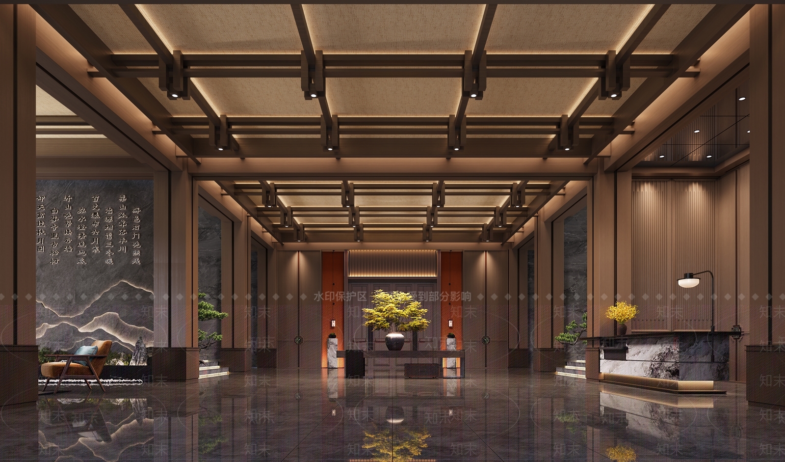 新中式中式酒店大堂3D模型下载【ID:1201546392】