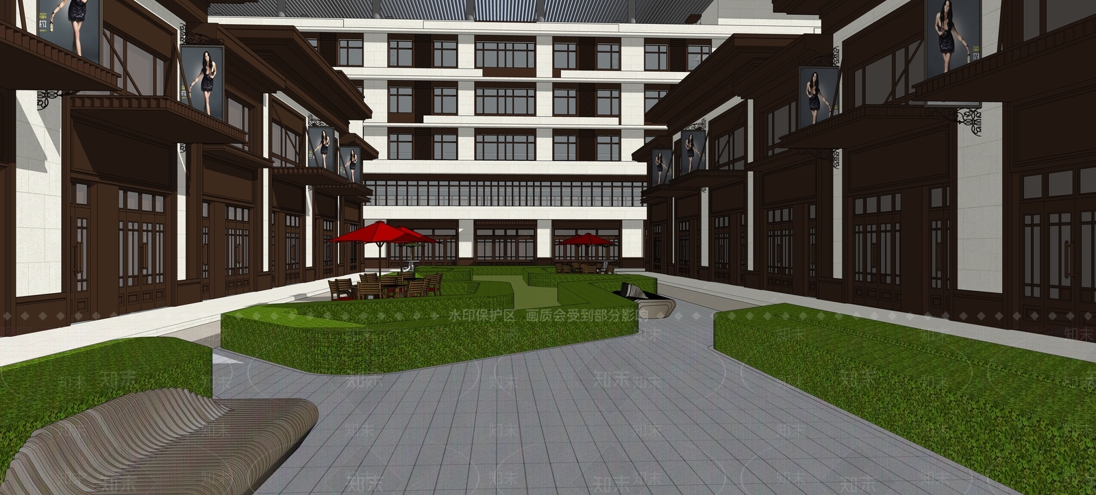 现代新中式商业街SU模型下载【ID:1201549132】