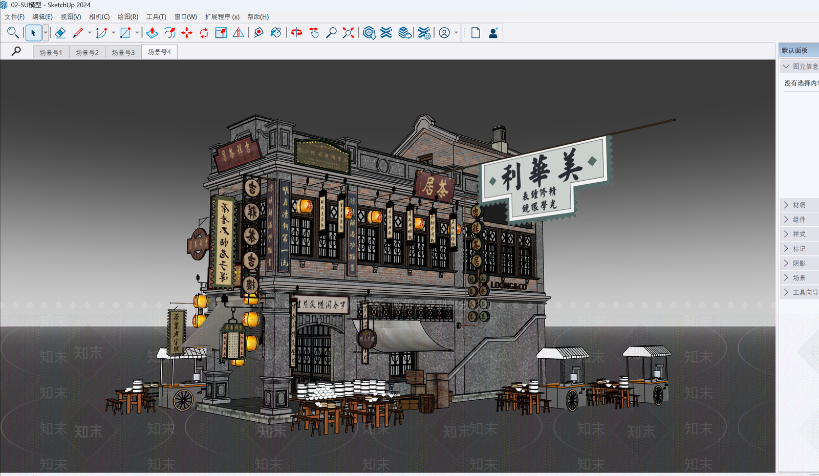 现代复古古建筑SU模型下载【ID:1201551807】