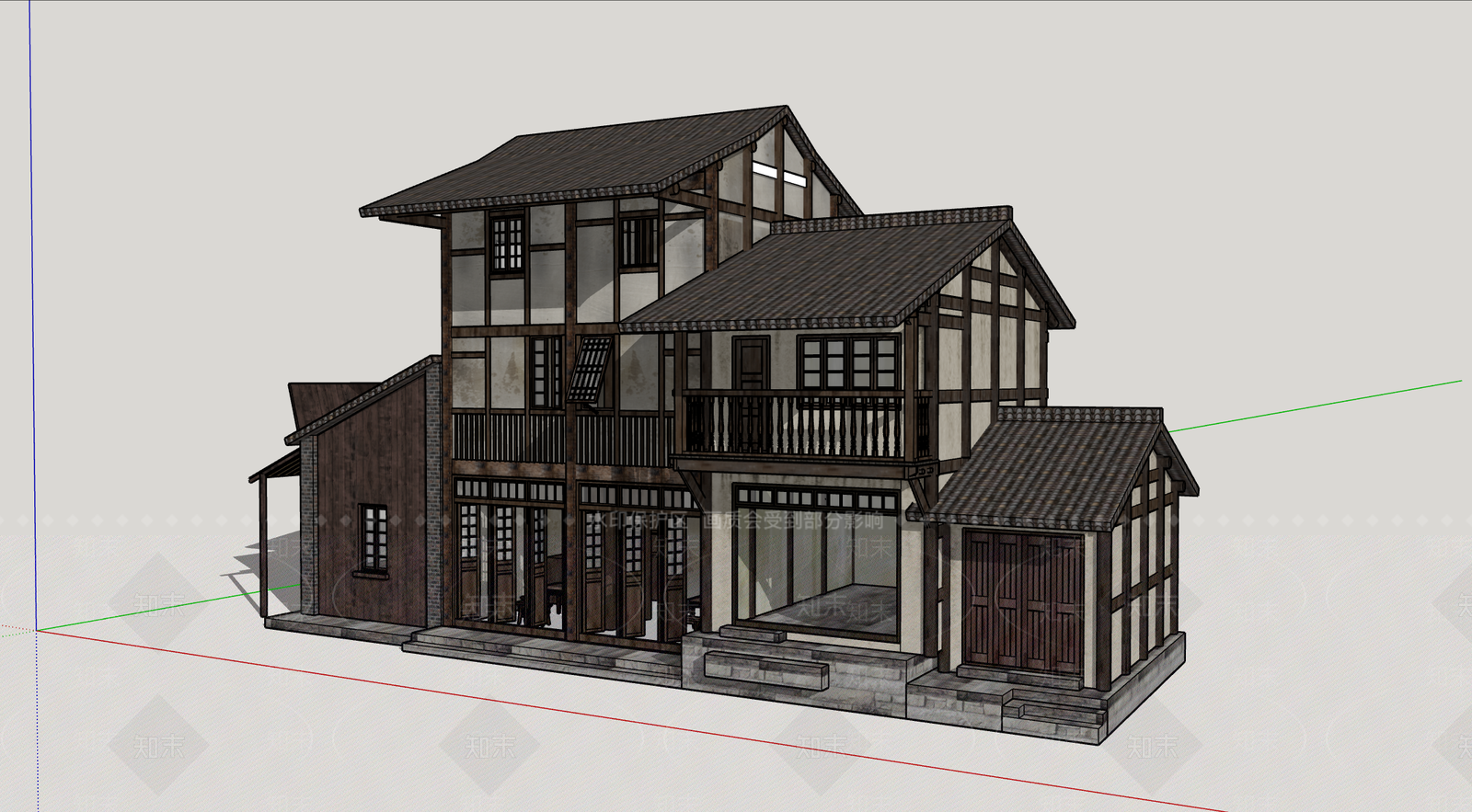 中式古建筑SU模型下载【ID:1201552047】