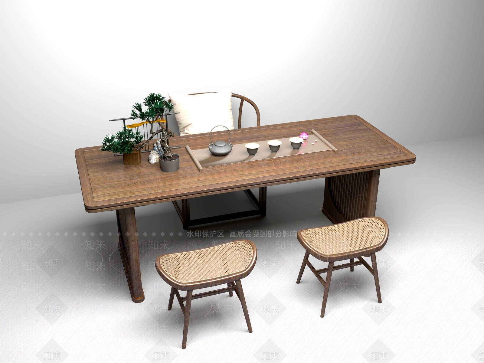新中式中式茶桌椅3D模型下载【ID:1201552340】