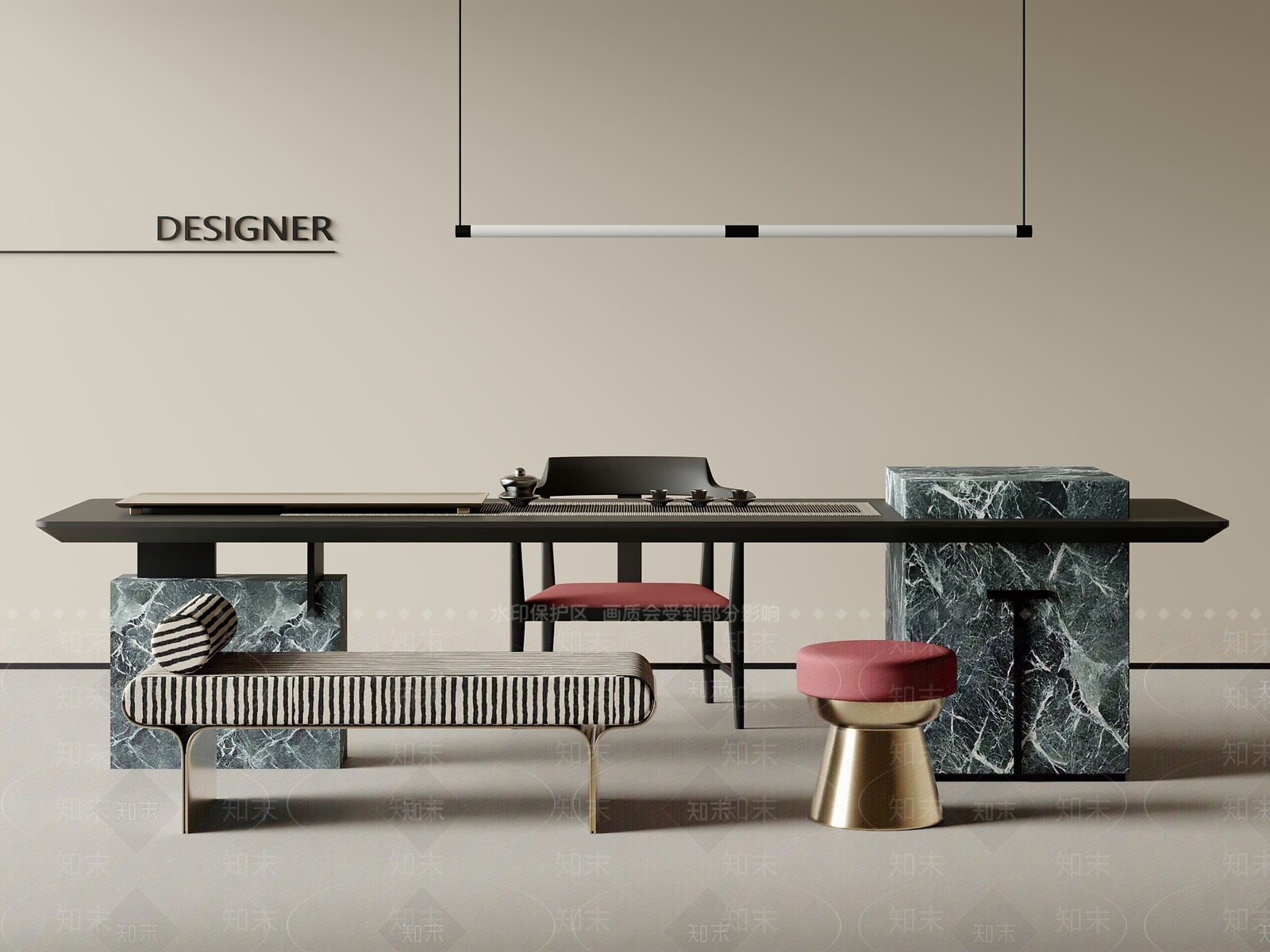 现代茶桌椅3D模型下载【ID:1201553036】