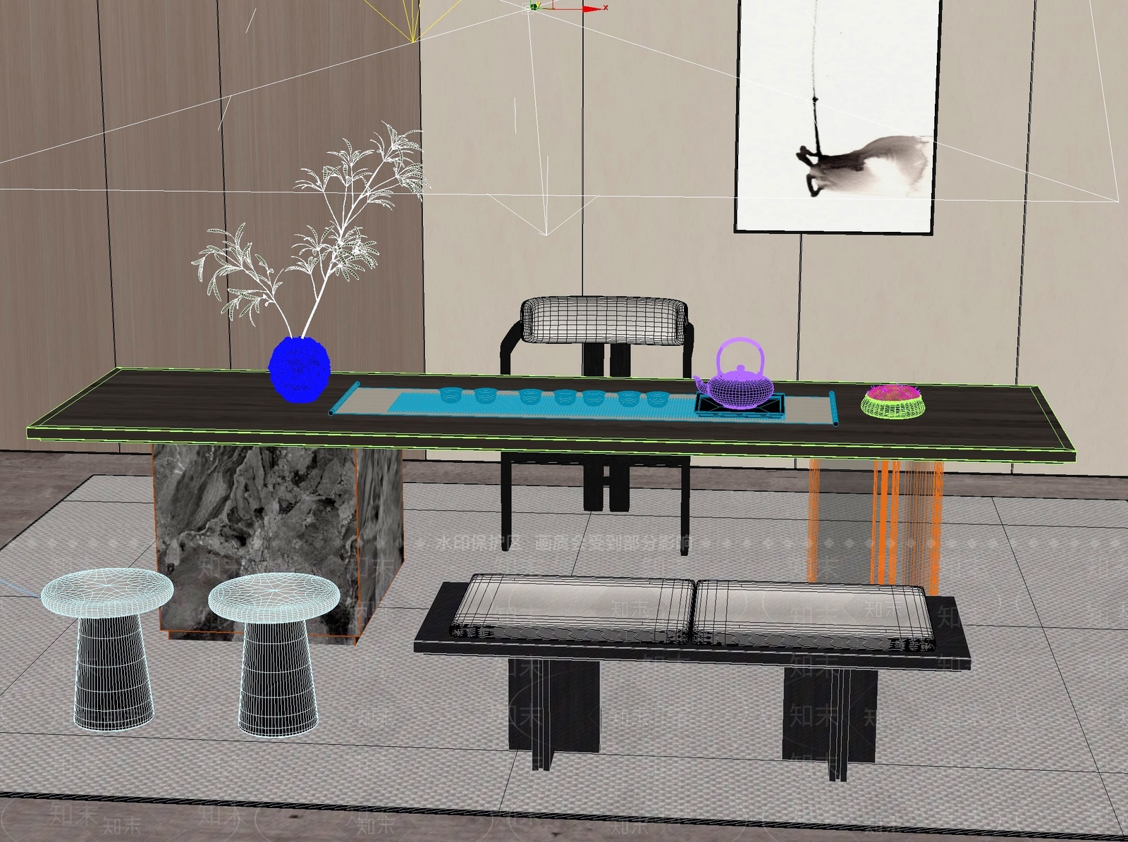 新中式中式茶桌椅3D模型下载【ID:1201554791】