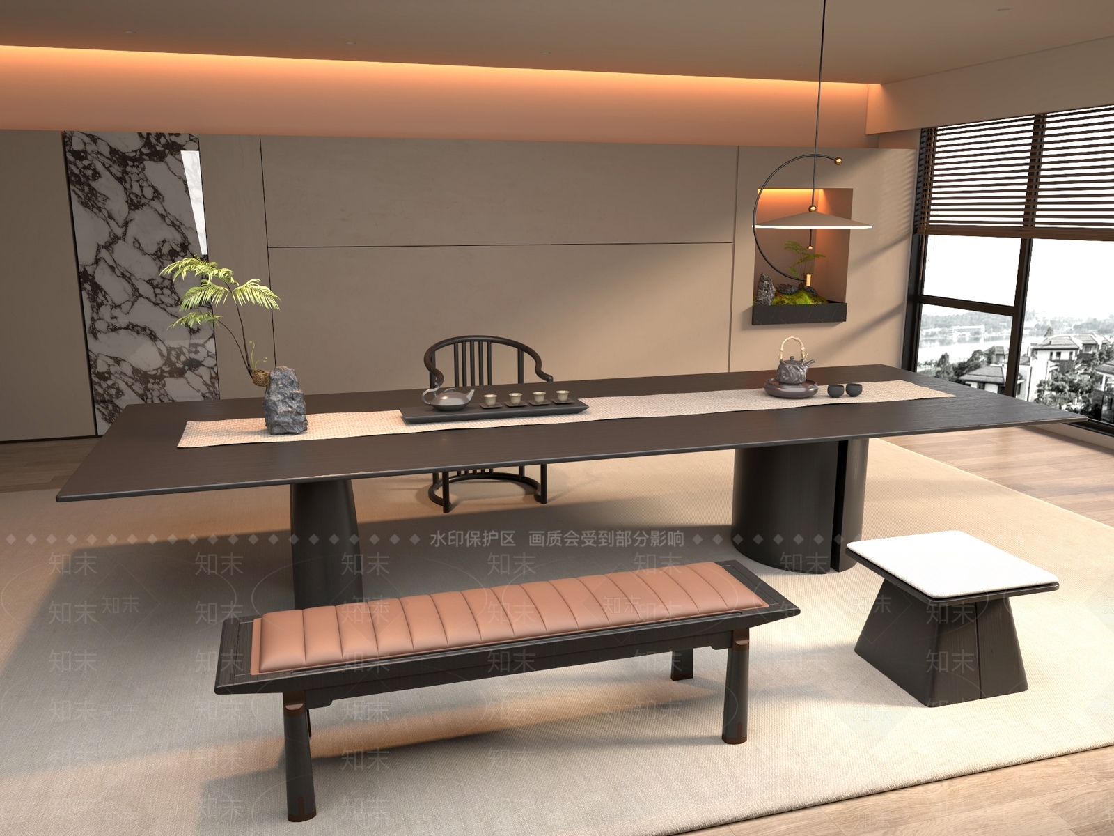 新中式中式茶桌椅3D模型下载【ID:1201555151】