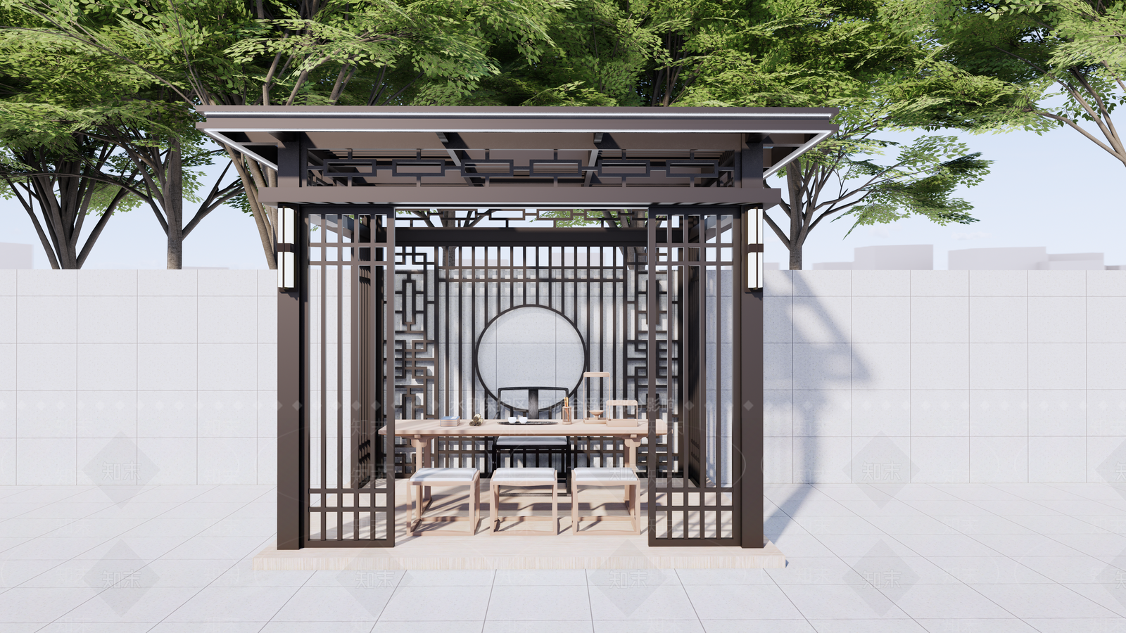 新中式中式亭子SU模型下载【ID:1201555590】