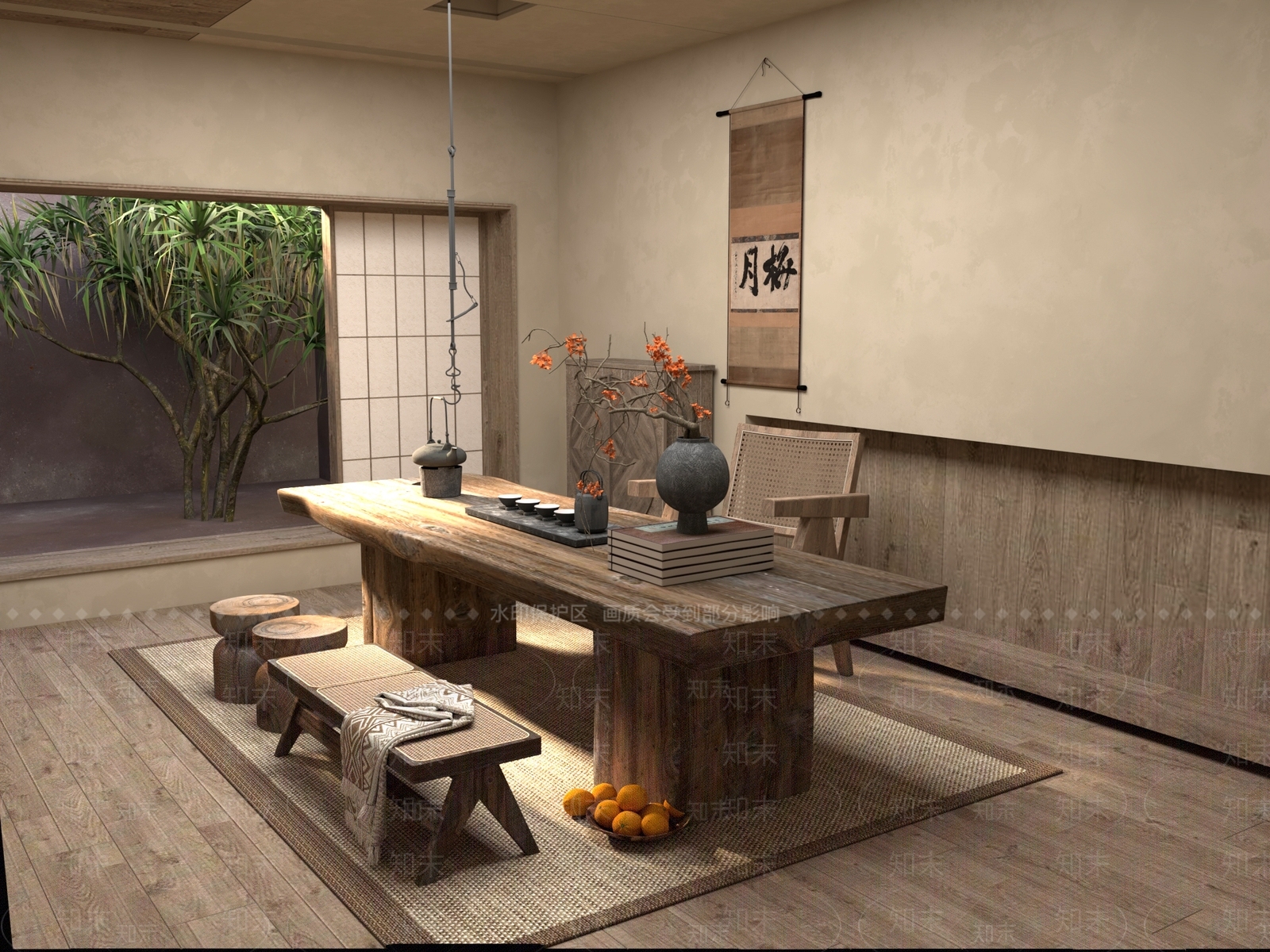 新中式中式茶桌椅3D模型下载【ID:1201555416】
