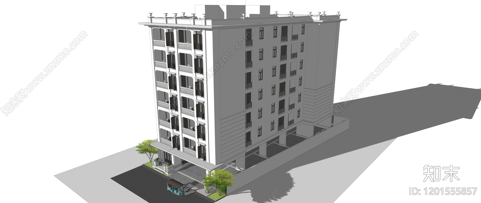 现代法式多层住宅SU模型下载【ID:1201555857】