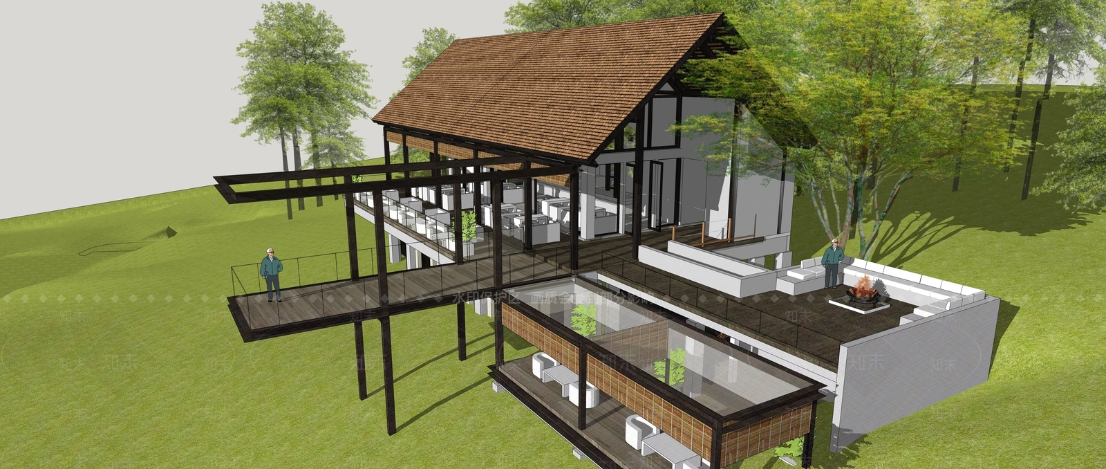 现代极简餐饮建筑SU模型下载【ID:1201557068】