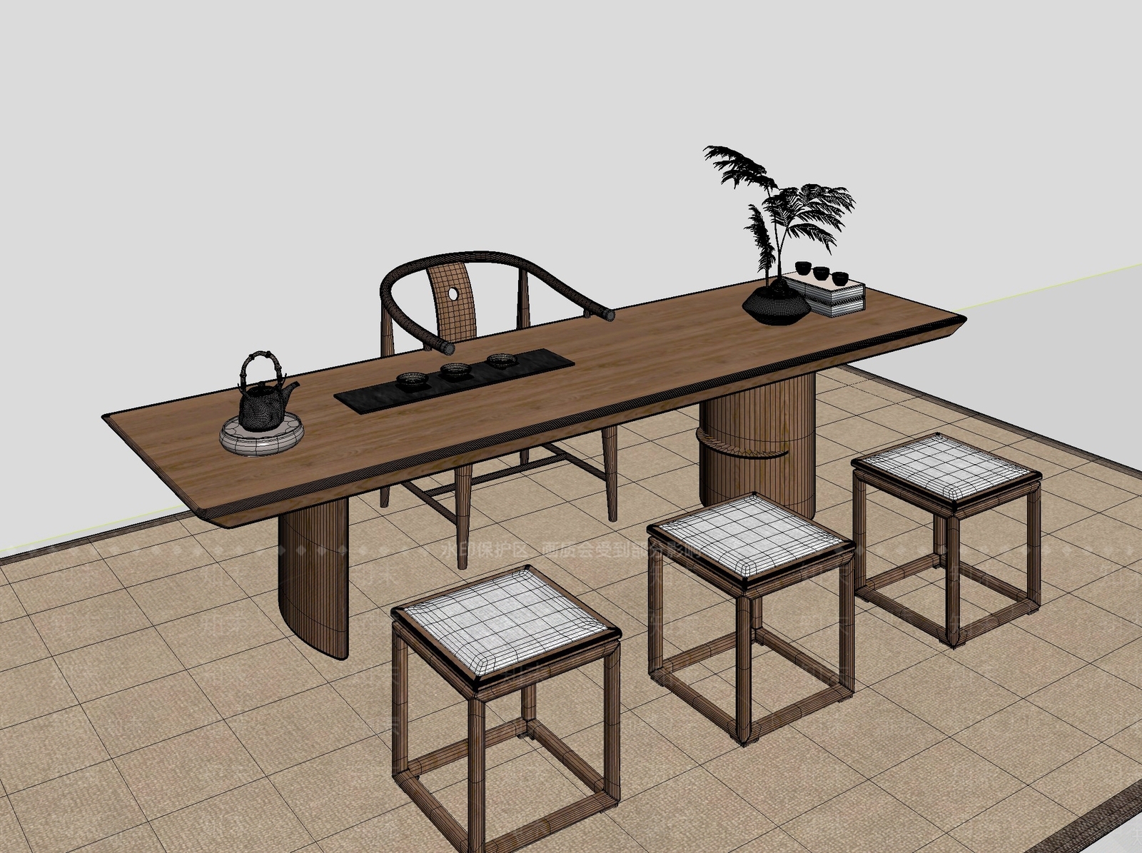 新中式中式茶桌椅3D模型下载【ID:1201557273】