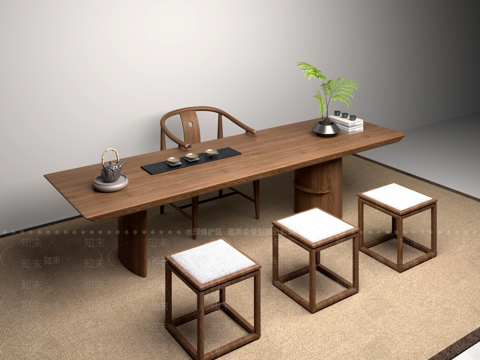 新中式中式茶桌椅3D模型下载【ID:1201557273】
