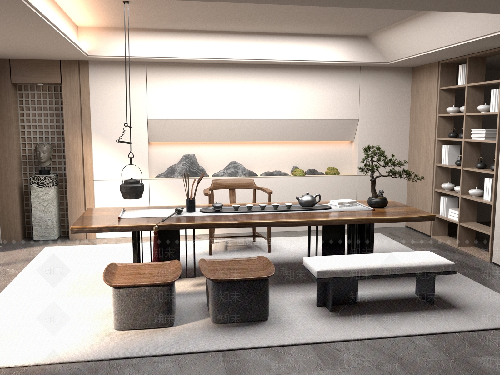新中式中式茶桌椅3D模型下载【ID:1201559256】