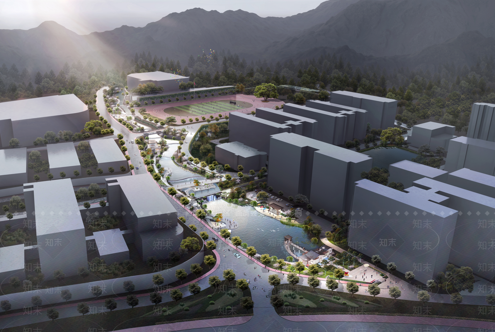现代新中式教育校园景观SU模型下载【ID:1201560598】