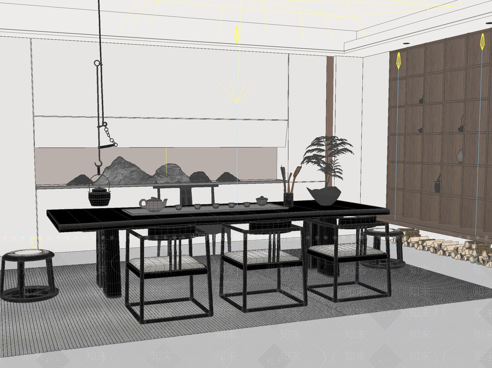 新中式中式茶桌椅3D模型下载【ID:1201561928】