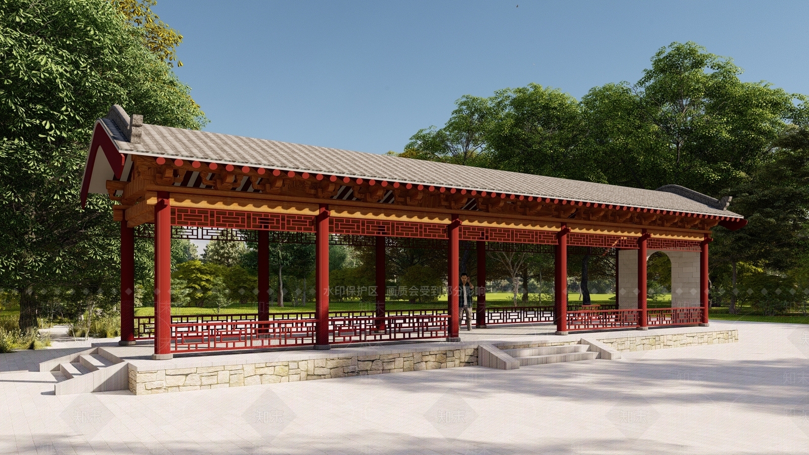 中式廊架SU模型下载【ID:1201562502】