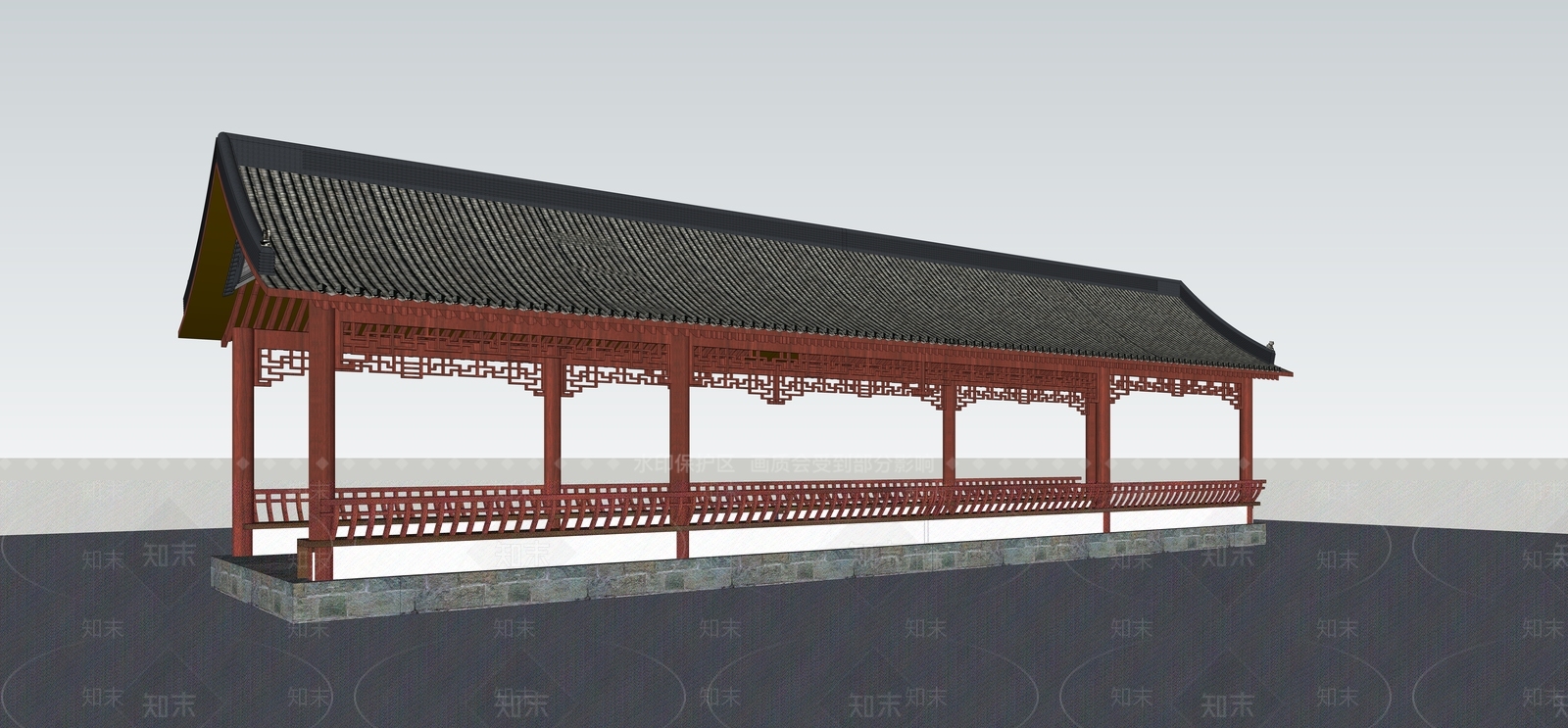 中式廊架SU模型下载【ID:1201562529】