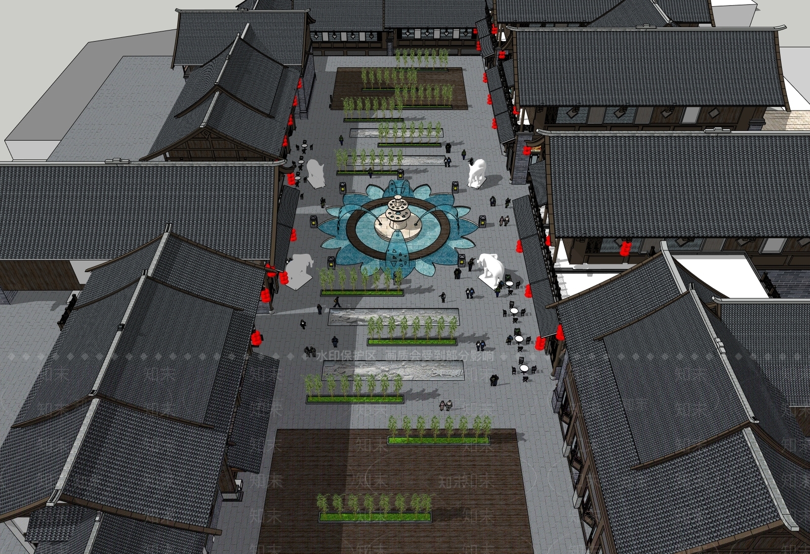 中式新中式古建筑SU模型下载【ID:1201563158】